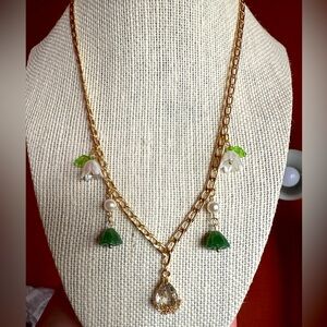 Jade Flower & Pearl Gold Necklace